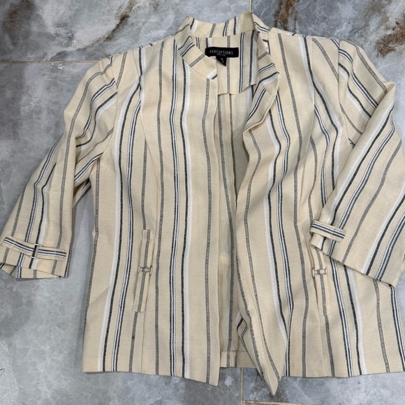 Perceptions Beige and Black Striped Blazer - Picture 2 of 8
